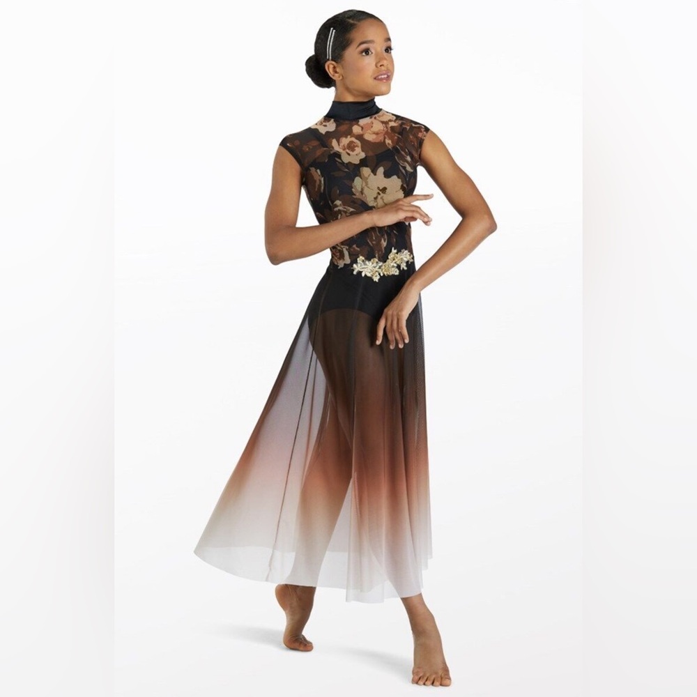 Dance Costume Weissman 14136 Brown MA Contemporary Floral Modern Spandex